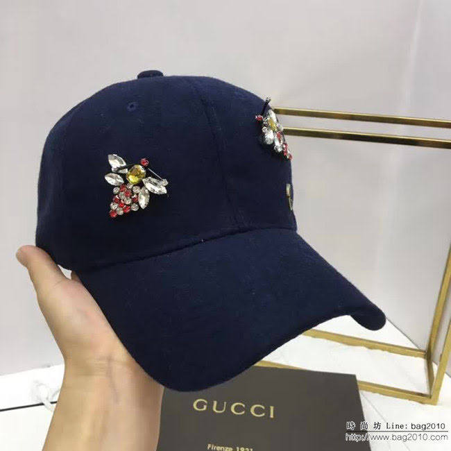 GUCCI古馳 時尚百搭款 帶鑽蜜蜂羊毛棒球帽 LLWJ5841